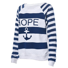 Blusas Femininas Women EBoat Anchor Stripe Long Sleeve Blouses Casual O Neck Blouse Shirt Plus Size Tops Pullover J4U66