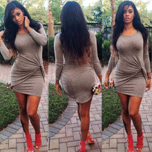 bodycon women sexy dress round neck 3/4 sleeve twist front night club mini party dresses plus size vestidos coffee J4U66