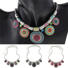 Boheman Style Statement Choker Necklace Women Jewelry Ethnic Collar Retro Silver Plated Colorful Pendant Necklaces J4U66
