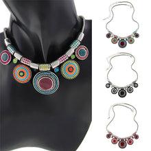 Boheman Style Statement Choker Necklace Women Jewelry Ethnic Collar Retro Silver Plated Colorful Pendant Necklaces J4U66