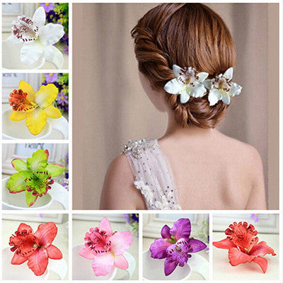 Bohemia Style Bridal Flower Orchid Leopard Hair Clip Beauty Hairpins Barrette Wedding Decoration Hair Accessories Beach Hairwear J4U66