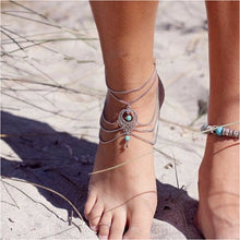 Boho Ethnic Turquoise Beads Barefoot Sandal Anklet Chic Multilayer Tassel Foot Chain Anklet Bracelet Body Jewelry For Women J4U66