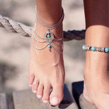 Boho Ethnic Turquoise Beads Barefoot Sandal Anklet Chic Multilayer Tassel Foot Chain Anklet Bracelet Body Jewelry For Women J4U66