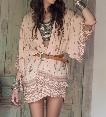 Boho Printed Chiffon Loose Kimono Cardigan Fashion Women Blouse Shirt Brand Tops Batwing Sleeve Blusas Femininas J4U66