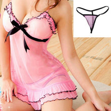 Bow Sexy Lingerie Pink Lace Dress Women Underwear Nightwear Sleepwear Babydoll+ G-String J4U66