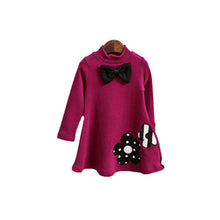 Bowknot Flower Girls Dress Children Kids Clothing Long Sleeve Cotton T-Shirt  J4U66