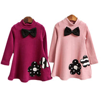 Bowknot Flower Girls Dress Children Kids Clothing Long Sleeve Cotton T-Shirt  J4U66