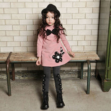 Bowknot Flower Girls Dress Children Kids Clothing Long Sleeve Cotton T-Shirt  J4U66