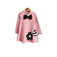 Bowknot Flower Girls Dress Children Kids Clothing Long Sleeve Cotton T-Shirt  J4U66