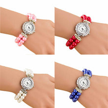 Bracelet Watch Women Ladies Students Fashion Quartz-watchClock Imitation Golden Pearl Chain Wrist Watches Quartz  J4U66