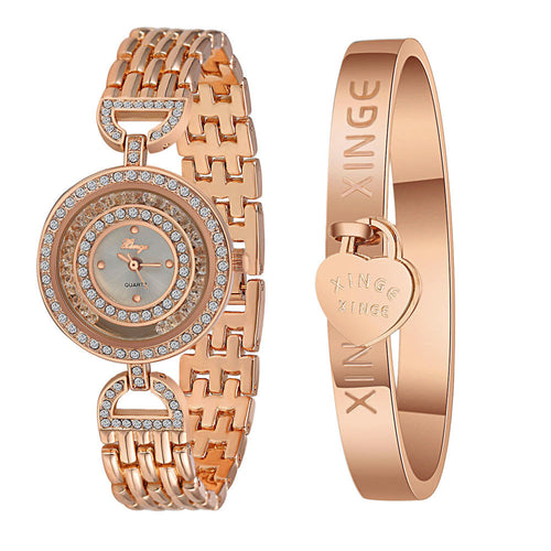 Bracelets Watches Famous Creative Luxury Women Rose Gold Sliver Rhinestone Crystal Love Bangle Watch And Bracelet Set 593 J4U66