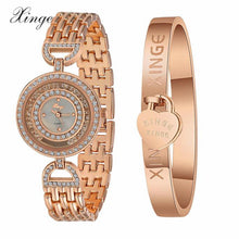 Bracelets Watches Famous Creative Luxury Women Rose Gold Sliver Rhinestone Crystal Love Bangle Watch And Bracelet Set 593 J4U66