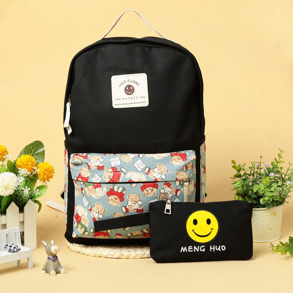 canvas women backpack big capacity travel smiley school bags for teenagers cartoon backpack for girls mochilas escolar J4U66