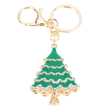 design christmas tree couple keychain retro hollow out rhinestone key ring holder jewelry J4U66