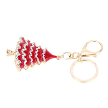 design christmas tree couple keychain retro hollow out rhinestone key ring holder jewelry J4U66
