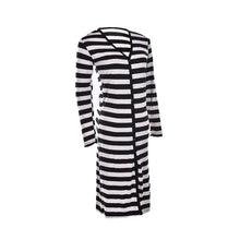 Black & White Striped Long Sleeve Knitted Open Cardigan Fall Slim Women Sweater J4U66