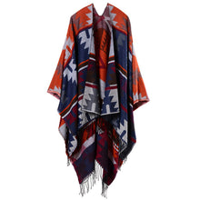 women warm tassels cape geometric print open front large contrast poncho shawl pashmina casual cardigan J4U66