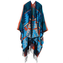 women warm tassels cape geometric print open front large contrast poncho shawl pashmina casual cardigan J4U66