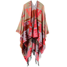 women warm tassels cape geometric print open front large contrast poncho shawl pashmina casual cardigan J4U66