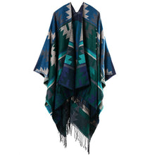 women warm tassels cape geometric print open front large contrast poncho shawl pashmina casual cardigan J4U66