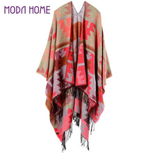 women warm tassels cape geometric print open front large contrast poncho shawl pashmina casual cardigan J4U66