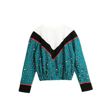 harajuku women hoodies sweatshirt casual shirt splicing green leopard print long sleeve tracksuit pullover loose top J4U66