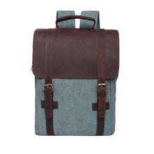 vintage men women canvas backpack leather splice solid square rugzak large capacity student schoolbag laptop travel bag J4U66