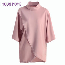 women blouse solid half batwing sleeves irregular hem split mini dress casual loose elegant tops pink party dresses J4U66