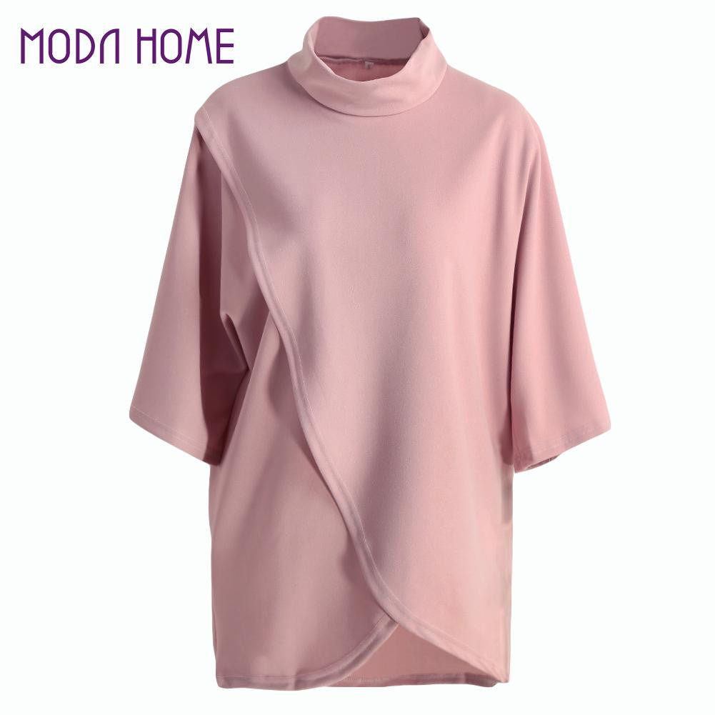 women blouse solid half batwing sleeves irregular hem split mini dress casual loose elegant tops pink party dresses J4U66