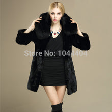 Brand Luxury Rabbit Fur Coat Fox Fur Collar Hooded Long Jacket Parka J4U66