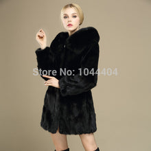 luxury women rabbit furcoat fox furcollar hooded long jacket parka J4U66