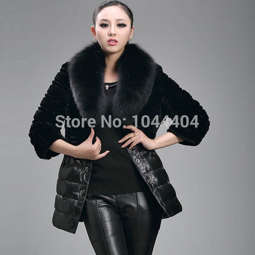 Brand newLuxury Women Jacket Fox Faux Fur Leather Outerwear Long Sleeve Coat and  J4U66