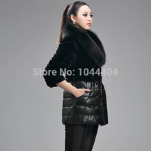Brand newLuxury Women Jacket Fox Faux Fur Leather Outerwear Long Sleeve Coat and  J4U66