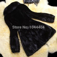 Brand newWarm Women Luxury Mink Fur Sleeve Long Coat Jacket Outwear Fur Collar UK8-16 J4U66