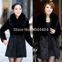 Brand newWarm Women Luxury Mink Fur Sleeve Long Coat Jacket Outwear Fur Collar UK8-16 J4U66