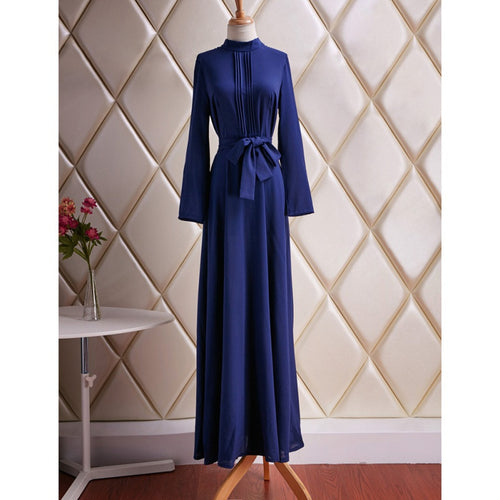 Brief Women's Long Sleeve Cotton Blend Blue Dress Evening Party Full Length Maxi Gown Dresses  J4U66