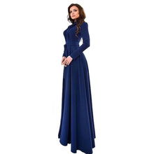 Brief Women's Long Sleeve Cotton Blend Blue Dress Evening Party Full Length Maxi Gown Dresses  J4U66