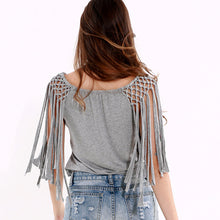 camisas femininas europe sexy women crop top beading tassel sleeveless o neck bustier top solidcolor grey cropped feminino J4U66