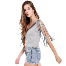 camisas femininas europe sexy women crop top beading tassel sleeveless o neck bustier top solidcolor grey cropped feminino J4U66