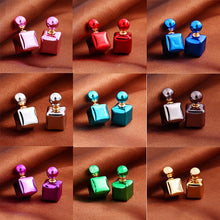Candy Double Sided Earings Square Seal Ball Ear Studs Elegant Crystal Jewelry J4U66