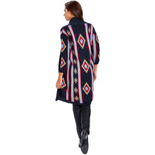 cardigan women vintage oversized sweatercontrast geometric striped outerwear three quarter sleeve long coat J4U66