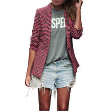 Casual Women Fashion Red Plaid Long Sleeve Fitted Blazer Plus Size Business Formal Office Suits One Button Blaser Feminino J4U66