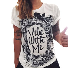 casual t-shirts women blusas graffiti lettercotton flower print o neck short sleeve tee shirt women tops white J4U66