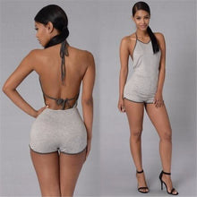 Casual Women Backless Playsuit Sexy Lady Halter Sleeveless CatsuitWomen's Short Beach Jumpsuits Rompers Plus Size S-XL 2 Color J4U66