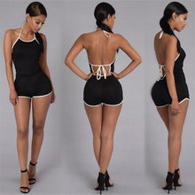 Casual Women Backless Playsuit Sexy Lady Halter Sleeveless CatsuitWomen's Short Beach Jumpsuits Rompers Plus Size S-XL 2 Color J4U66