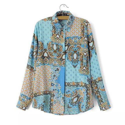 casual women blouses vintage print turn down collar long sleeve button shirts womens top plus size women cothing blusas J4U66