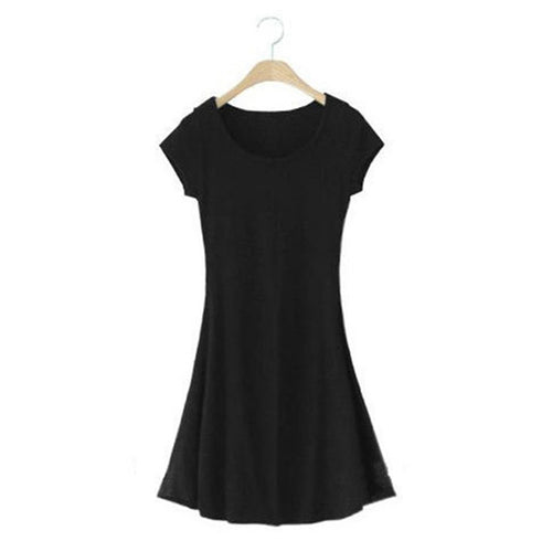 Casual Women Dress Cozy Cotton Solid Slim O Neck Short Sleeve T-shirt Mini Dresses J4U66