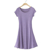 Casual Women Dress Cozy Cotton Solid Slim O Neck Short Sleeve T-shirt Mini Dresses J4U66