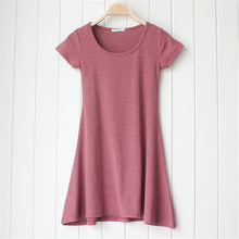 Casual Women Dress Cozy Cotton Solid Slim O Neck Short Sleeve T-shirt Mini Dresses J4U66