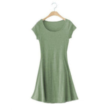 Casual Women Dress Cozy Cotton Solid Slim O Neck Short Sleeve T-shirt Mini Dresses J4U66